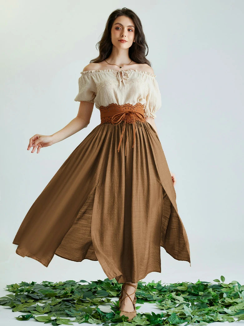 Scarlet Darkness Women Renaissance Front Slit Skirt Maxi Pocket Skirts