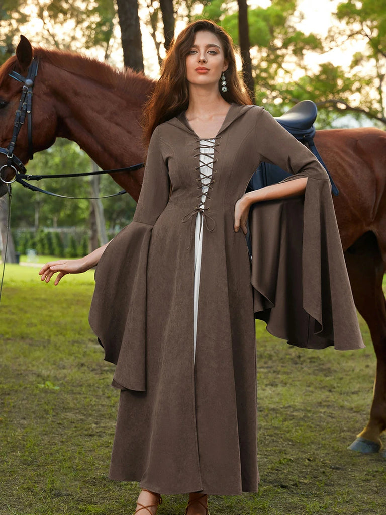 Scarlet Darkness Renfaire Celtic Cloak Bell Slit Sleeve Hooded Dress