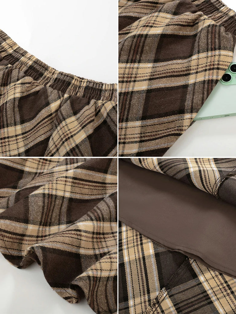 Scarlet Darkness 2025 Renaissance Cotton Plaid Swing Skirt with Pockets