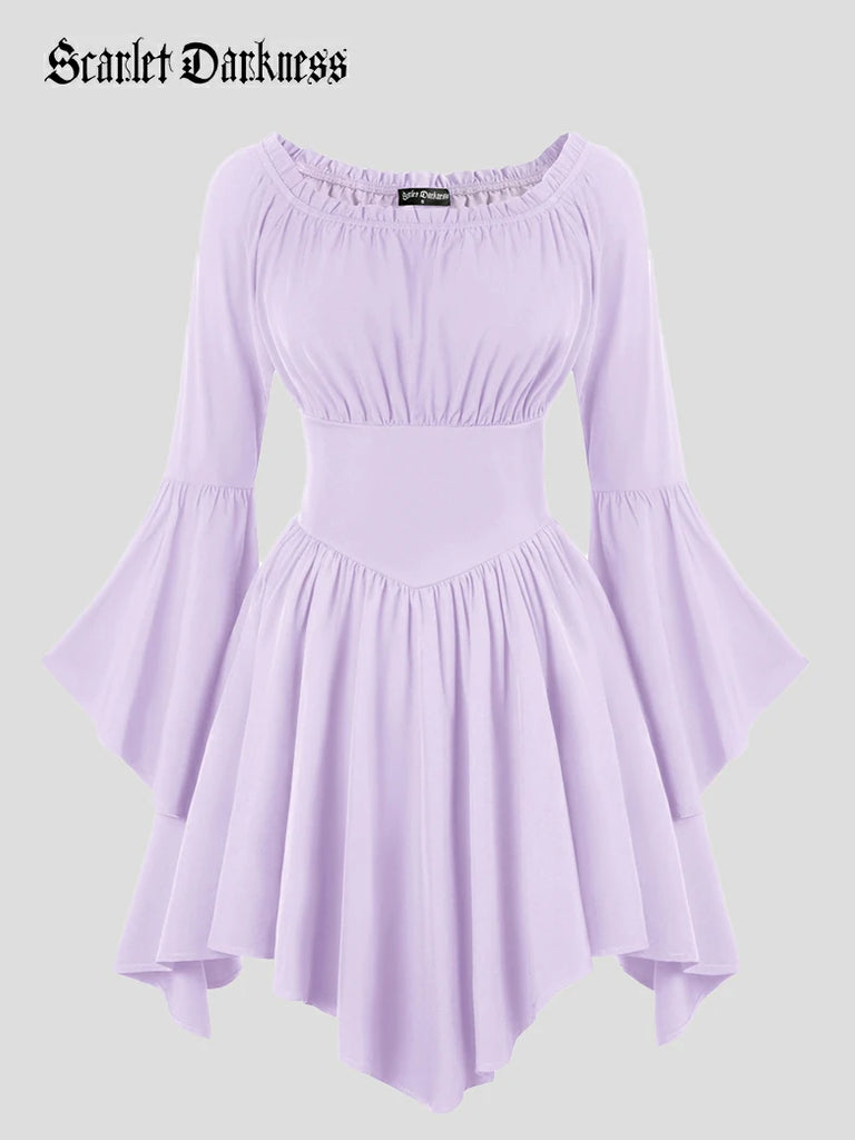 Scarlet Darkness Renaissance Irregular Hem Off Shoulder Pockets Dress