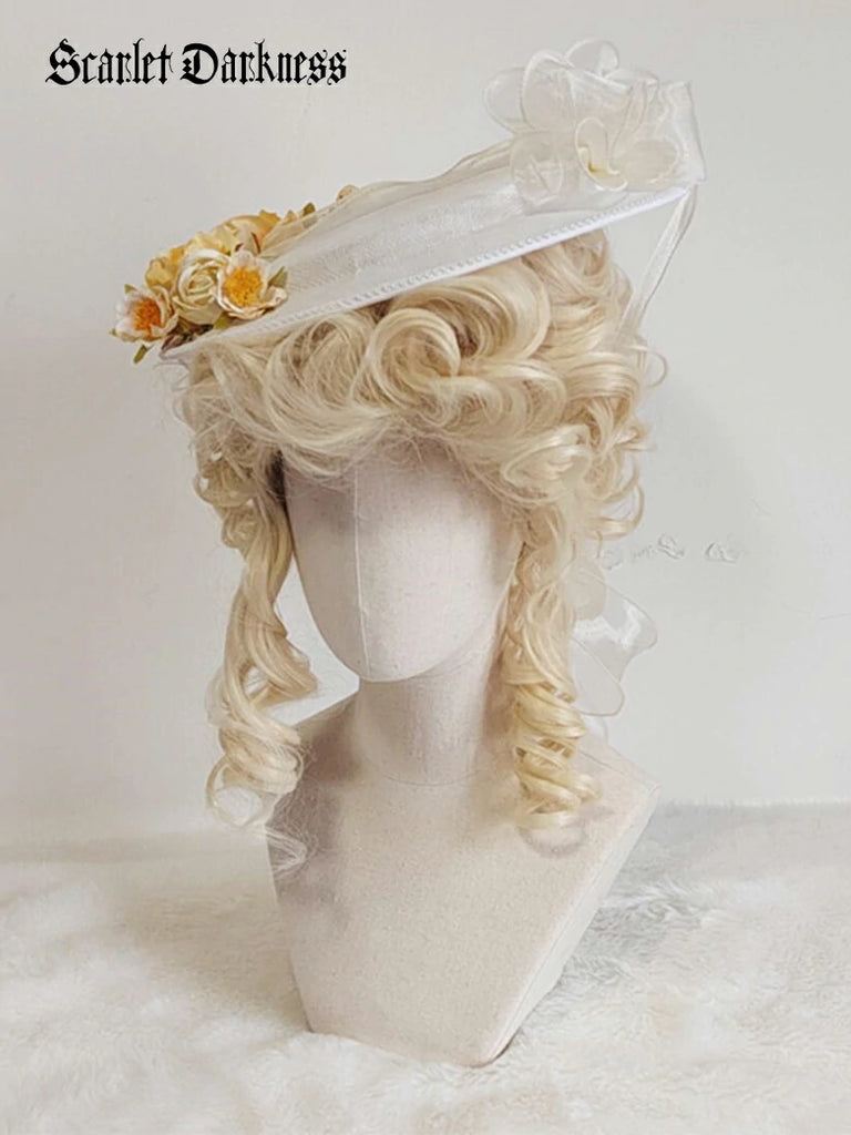 Scarlet Darkness Victorian Women Flat Hat Floral Tea Party Hat Yellow