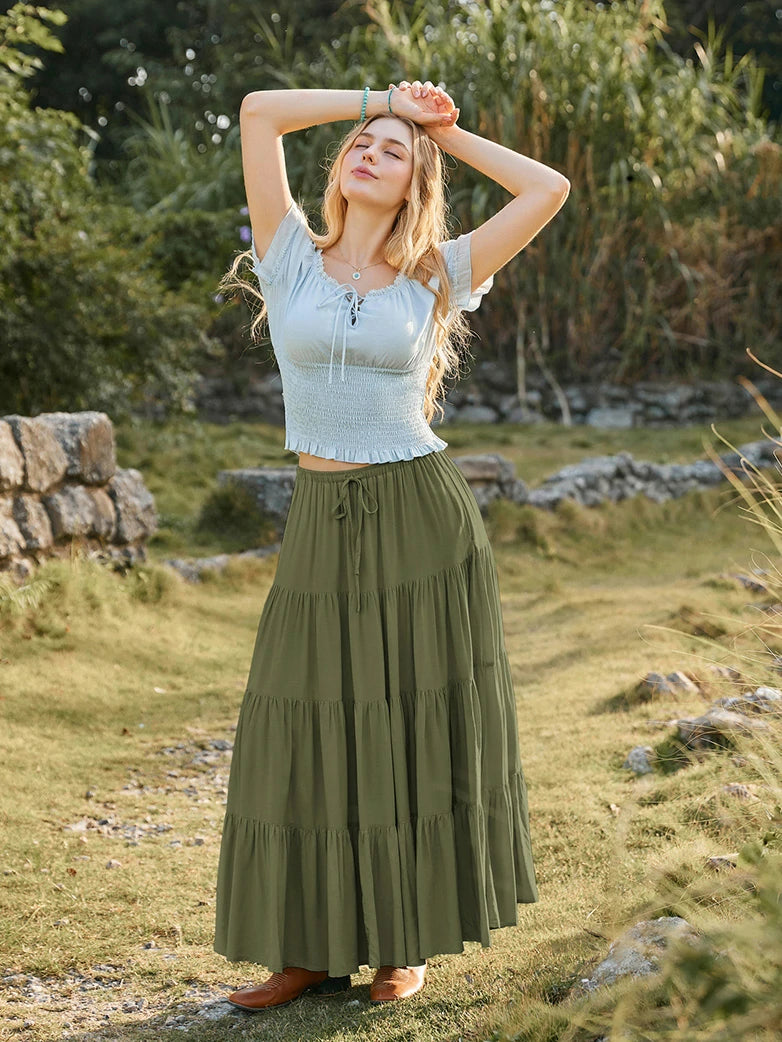 Scarlet Darkness Renaissance Drawstring Swing Maxi Skirt with Pockets