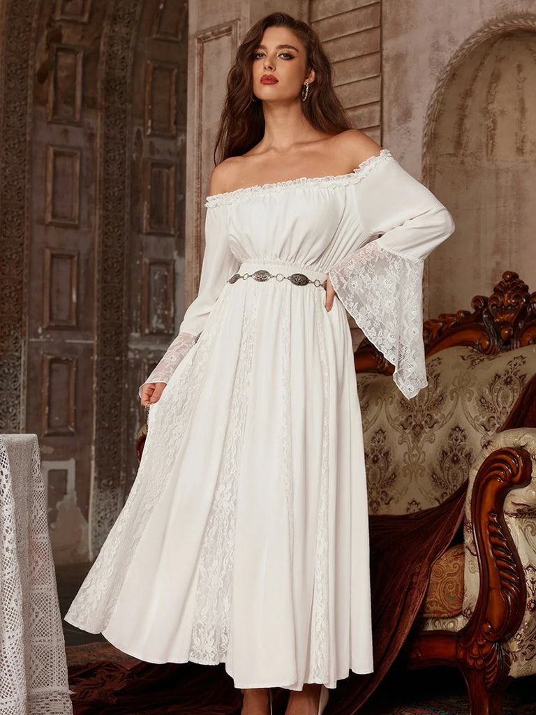 Scarlet Darkness Renaissance Lace Swing Maxi Skirt with Pockets