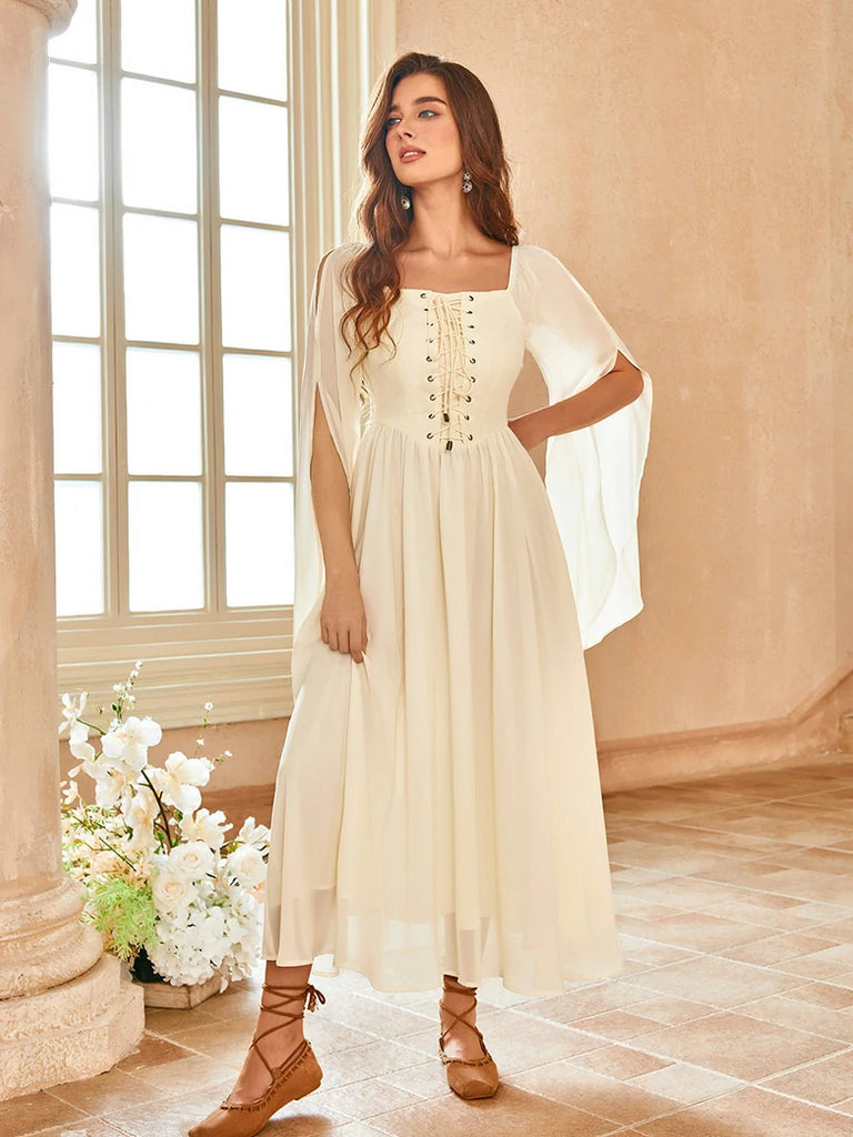 Scarlet Darkness Renaissance Corset Dress Contrast Slit Sleeve Pocket Dress