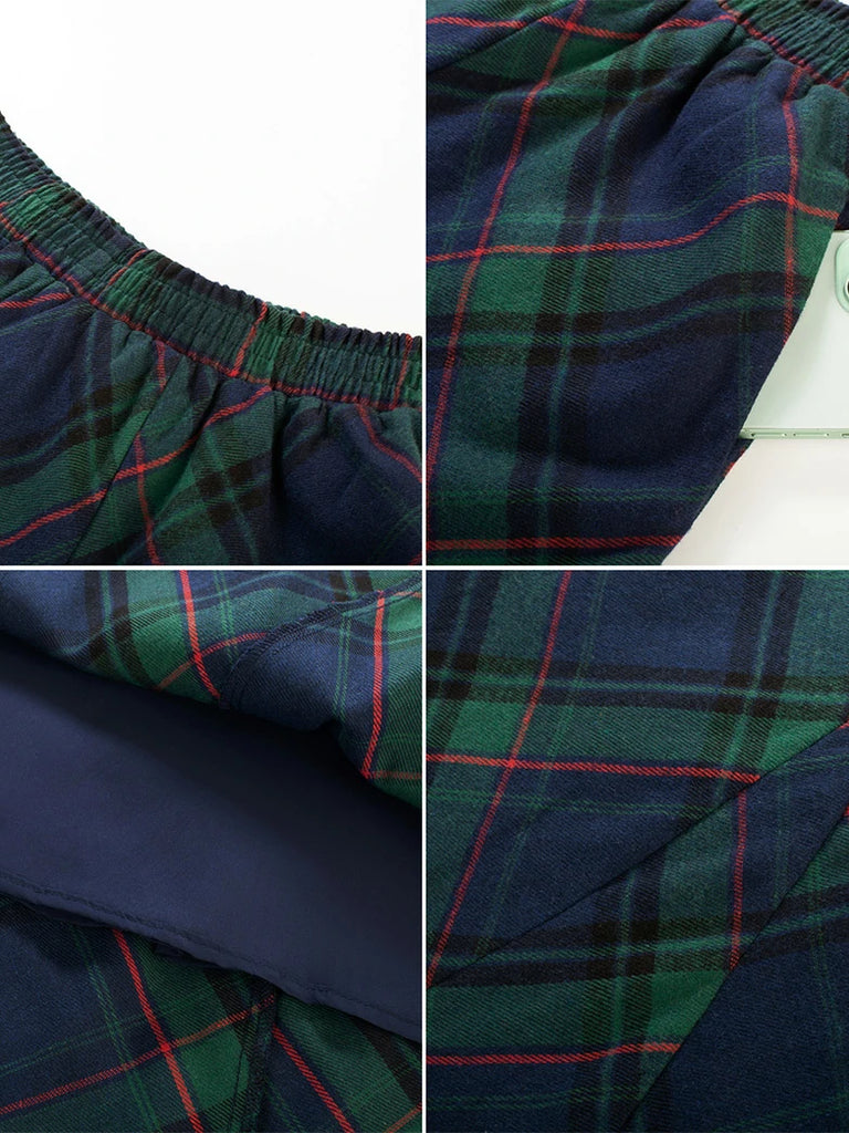 Scarlet Darkness 2025 Renaissance Cotton Plaid Swing Skirt with Pockets