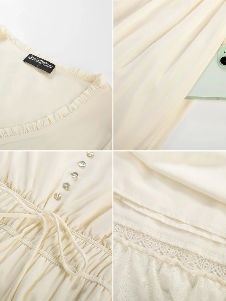 Scarlet Darkness Brown Renaissance Lace Hem Pockets Maxi Dress