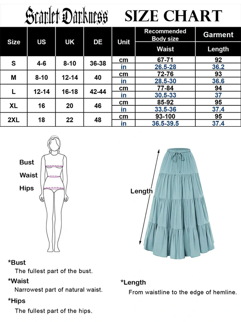 Scarlet Darkness Renaissance Drawstring Swing Maxi Skirt with Pockets