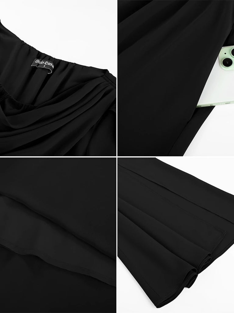 Scarlet Darkness Renaissance Fairy Slit Sleeve Draped Neck Pockets Dress