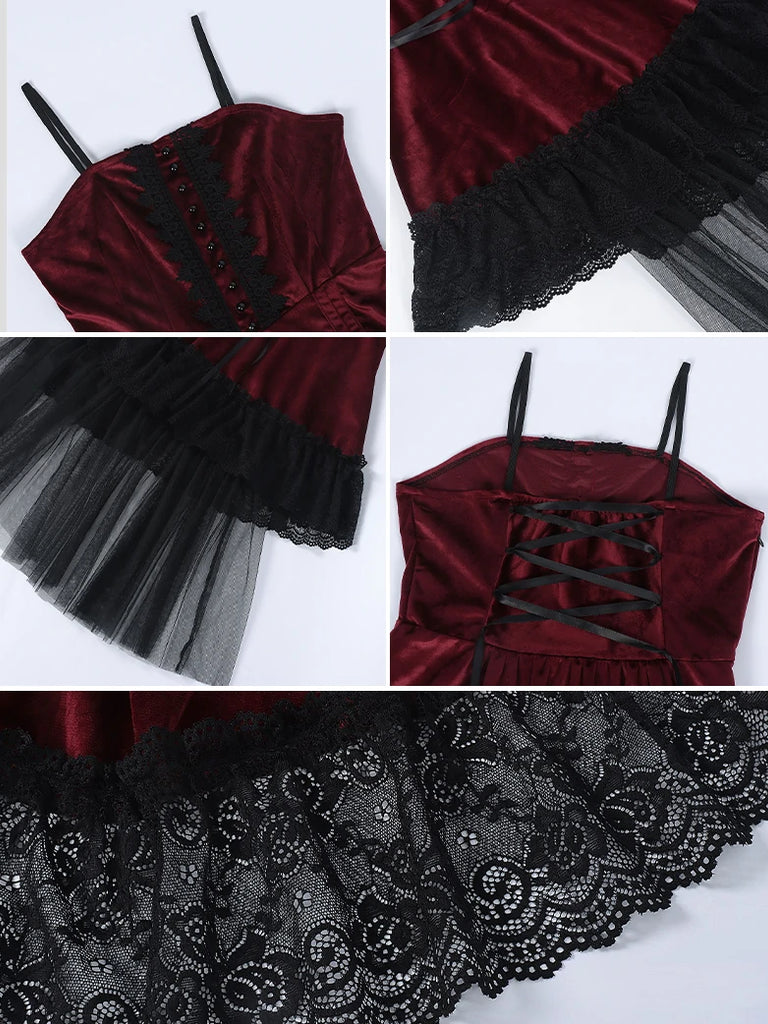 Scarlet Darkness Women Gothic Steampunk High-Low Slip Dress