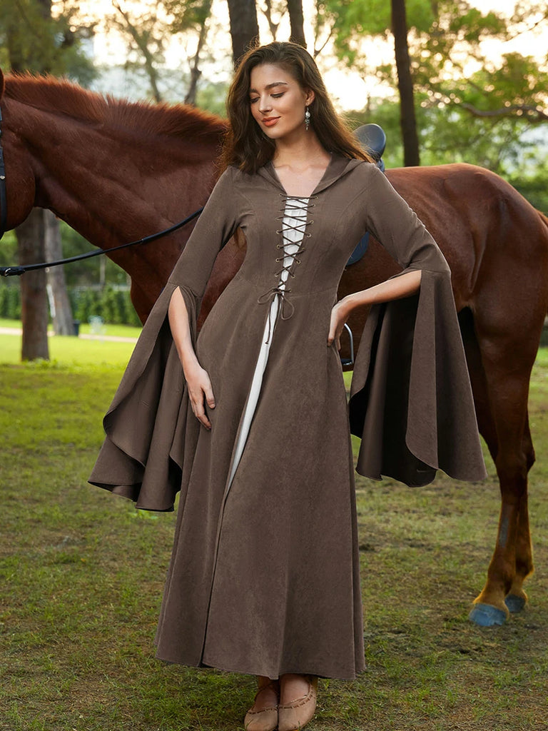 Scarlet Darkness Renfaire Celtic Cloak Bell Slit Sleeve Hooded Dress