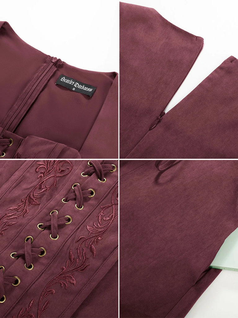 Scarlet Darkness Exquisite Renaissance Pocket Overdress with Front Slit