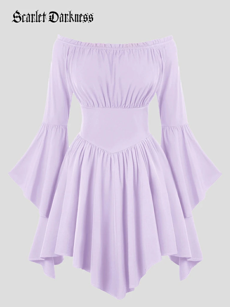 Scarlet Darkness Renaissance Irregular Hem Off Shoulder Pockets Dress Light purple