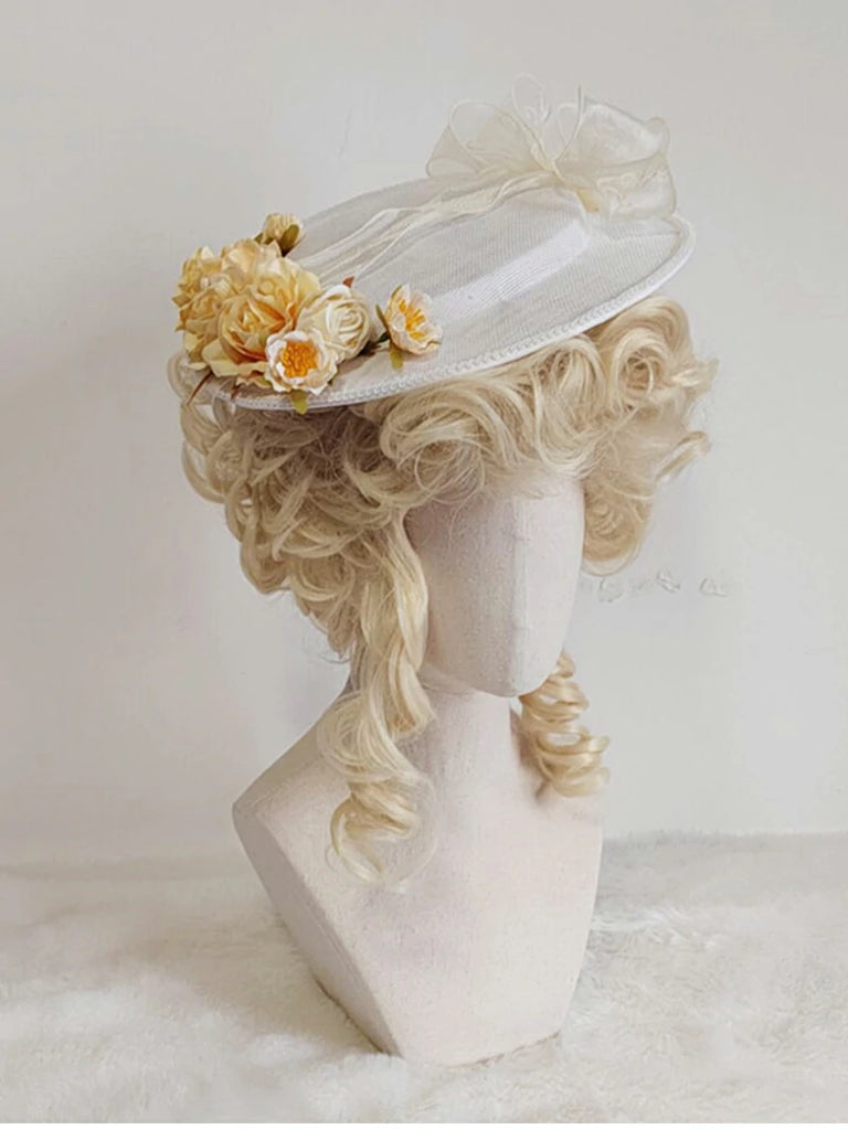 Scarlet Darkness Victorian Women Flat Hat Floral Tea Party Hat