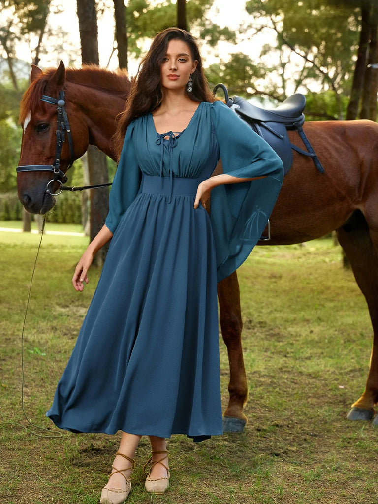 Scarlet Darkness Renaissance Whimsical Front Slit Maxi Pocket Dress