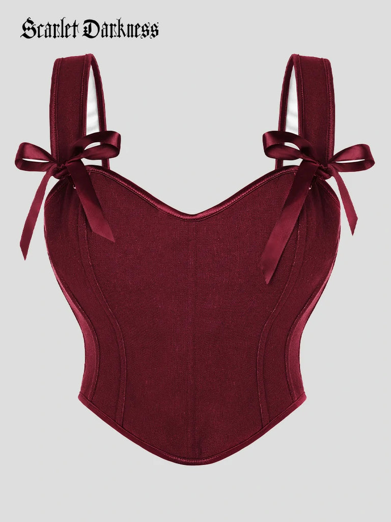 Scarlet Darkness Floral Boned Curved Hem Corset Body Shape Vest Red