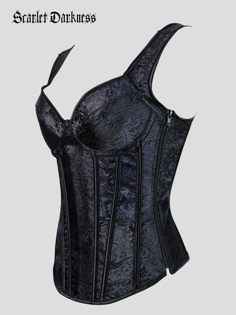 Scarlet Darkness Victorian Vintage Jacquard Wide Strap Witch Corset