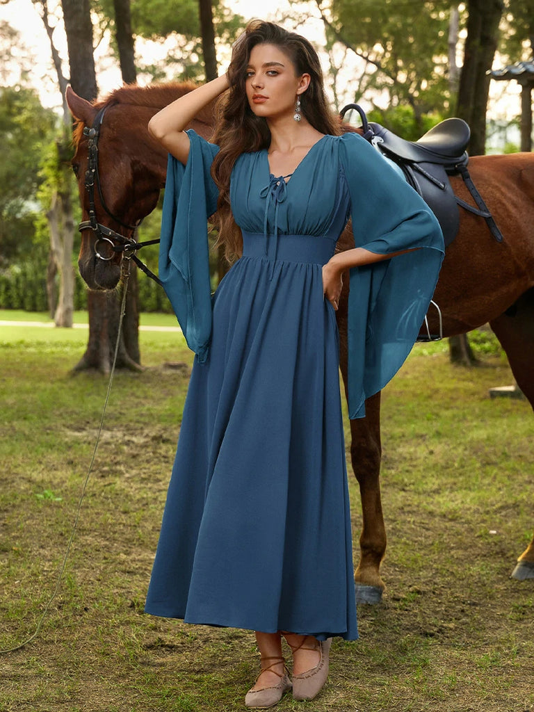 Scarlet Darkness Renaissance Whimsical Front Slit Maxi Pocket Dress