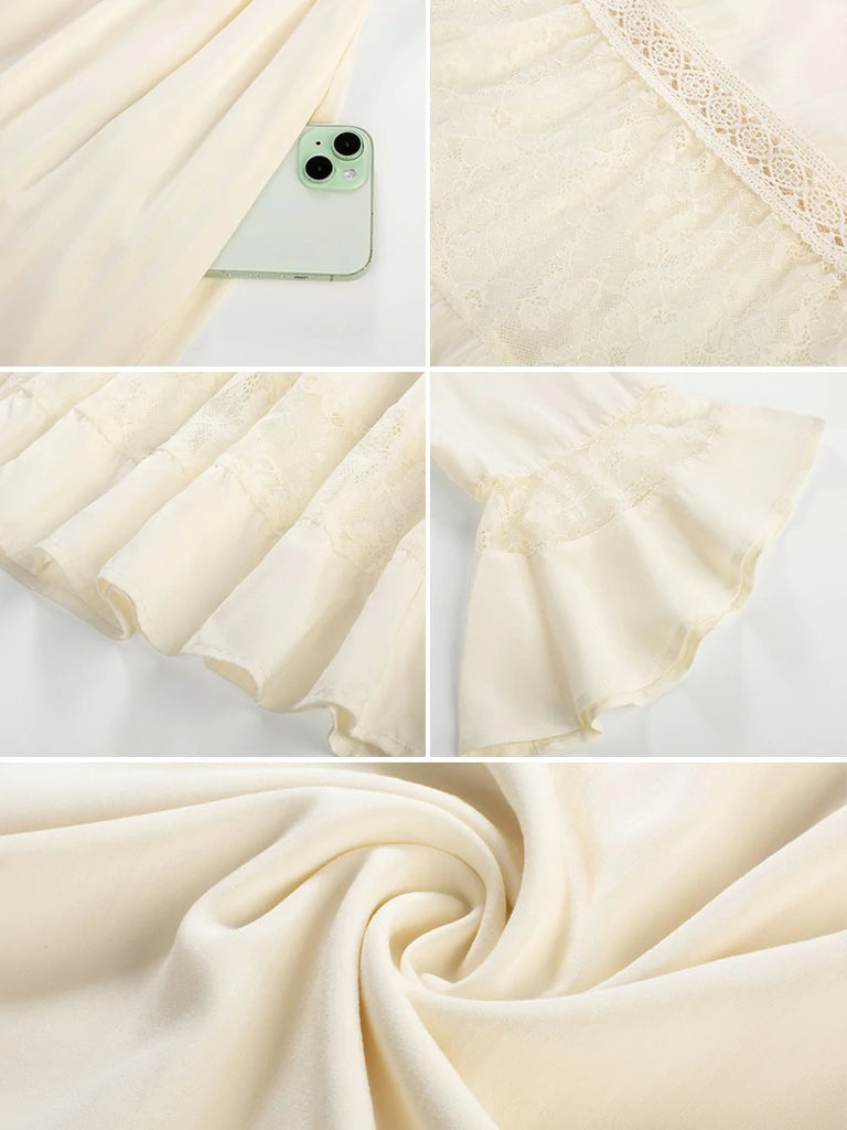 Scarlet Darkness Brown Renaissance Lace Hem Pockets Maxi Dress