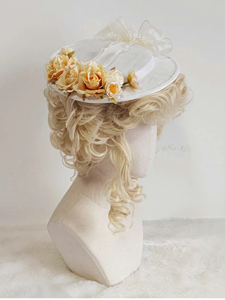 Scarlet Darkness Victorian Women Flat Hat Floral Tea Party Hat