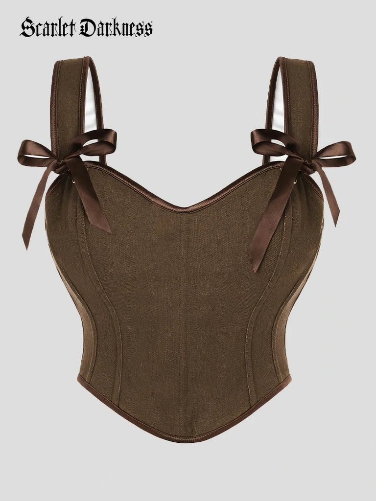 Scarlet Darkness Floral Boned Curved Hem Corset Body Shape Vest Dark brown