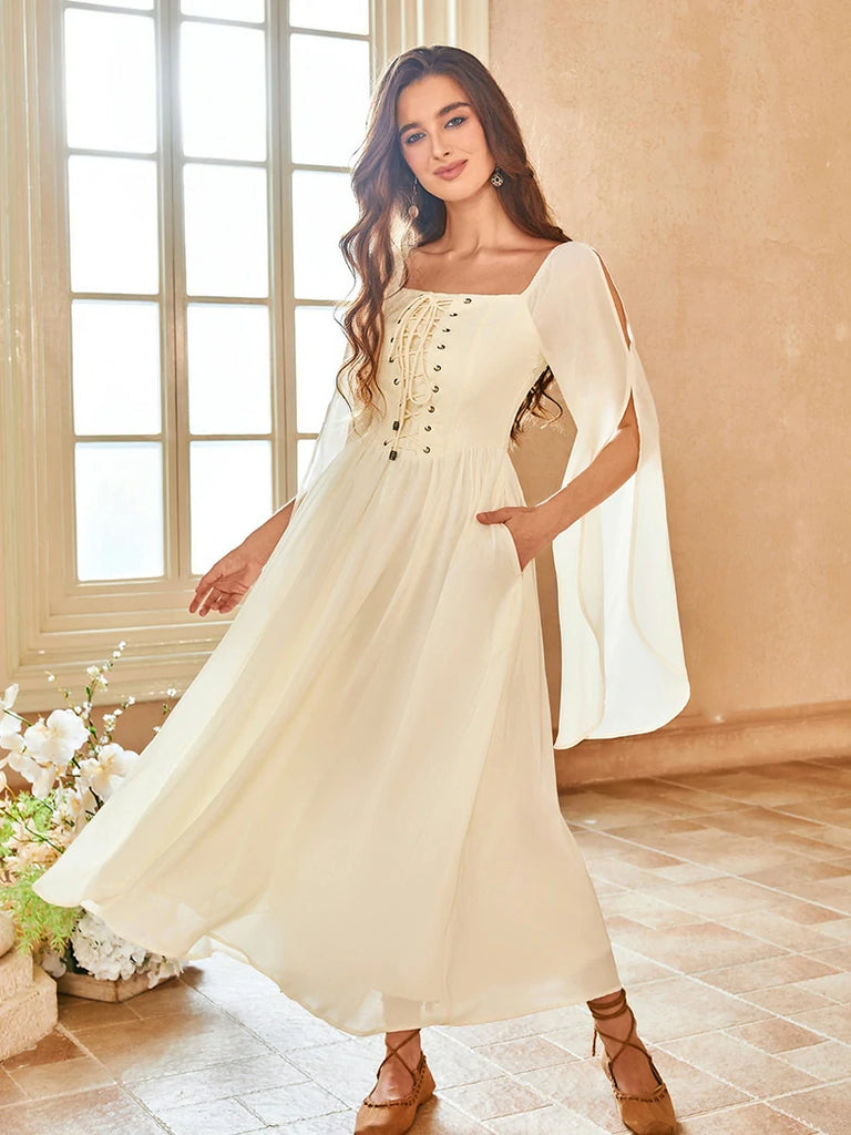 Scarlet Darkness Renaissance Corset Dress Contrast Slit Sleeve Pocket Dress