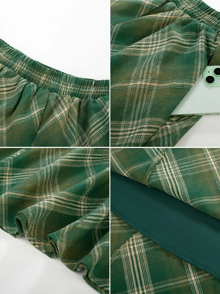 Scarlet Darkness 2025 Renaissance Cotton Plaid Swing Skirt with Pockets