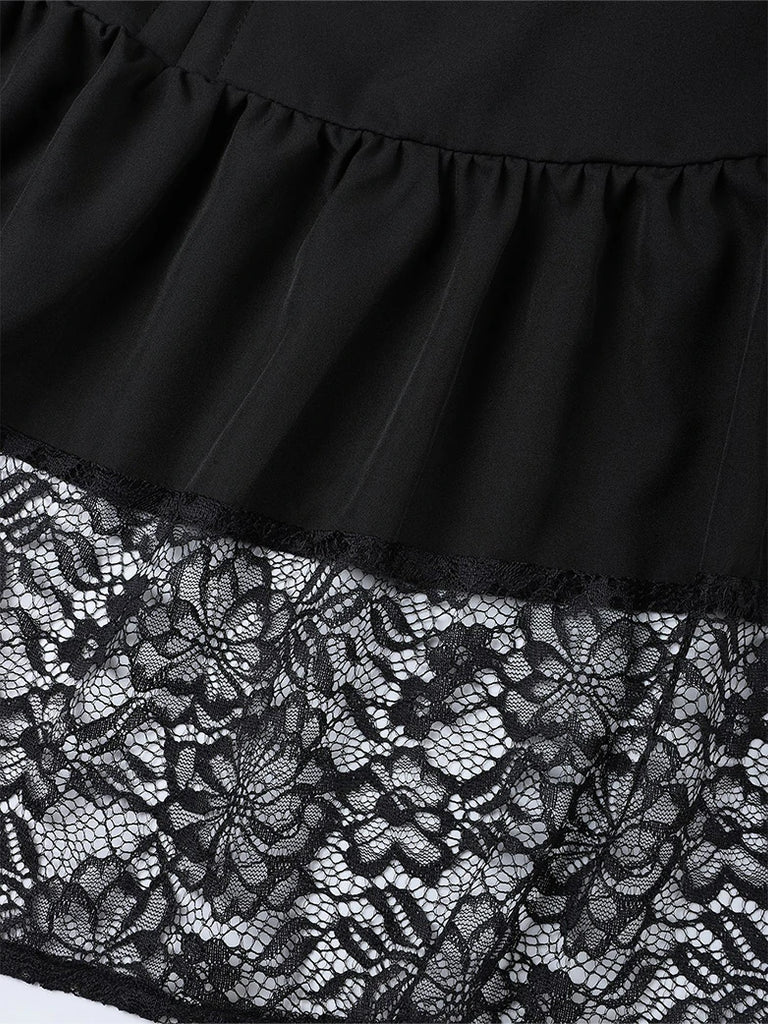 Scarlet Darkness Women Punk High-Low Ruffled Midi Witch Skirt