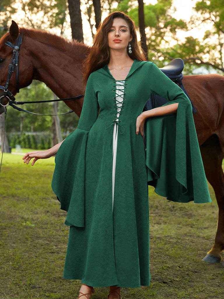 Scarlet Darkness Renfaire Celtic Cloak Bell Slit Sleeve Hooded Dress