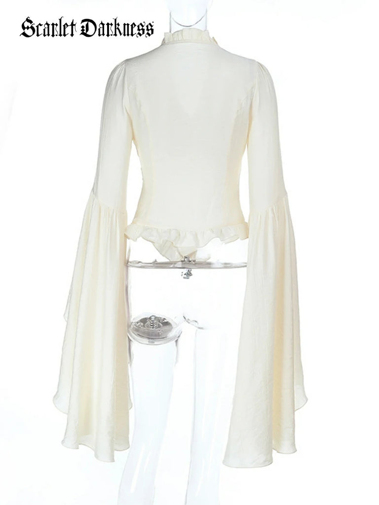 Scarlet Darkness Women Victorian Gothic Pirate Flare Sleeve Shirt