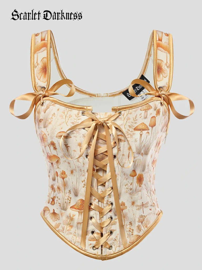 Scarlet Darkness 2026 Botanical Rebirth Renaissance Floral Boned Corset Top Yellow