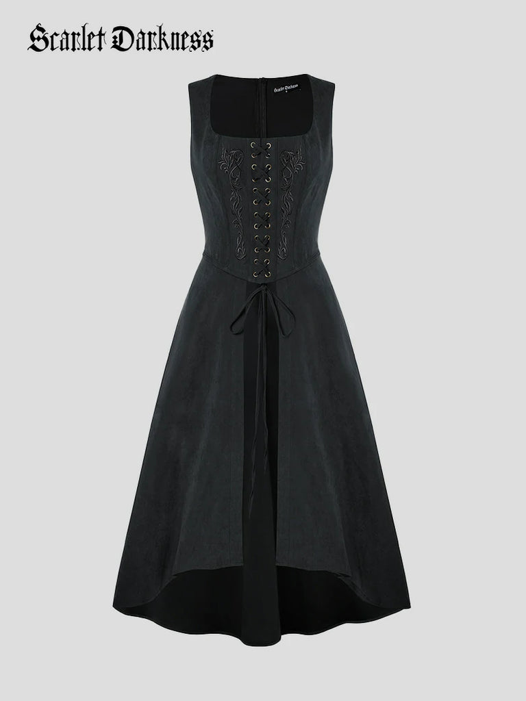 Scarlet Darkness Exquisite Renaissance Pocket Overdress with Front Slit Black