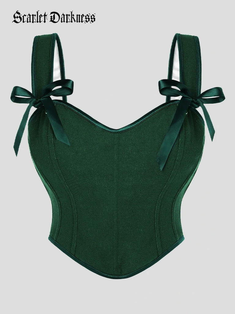 Scarlet Darkness Floral Boned Curved Hem Corset Body Shape Vest Green