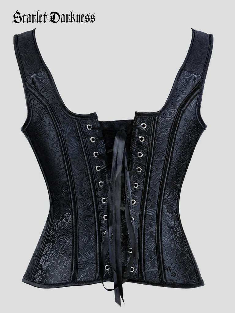 Scarlet Darkness Victorian Vintage Jacquard Wide Strap Witch Corset
