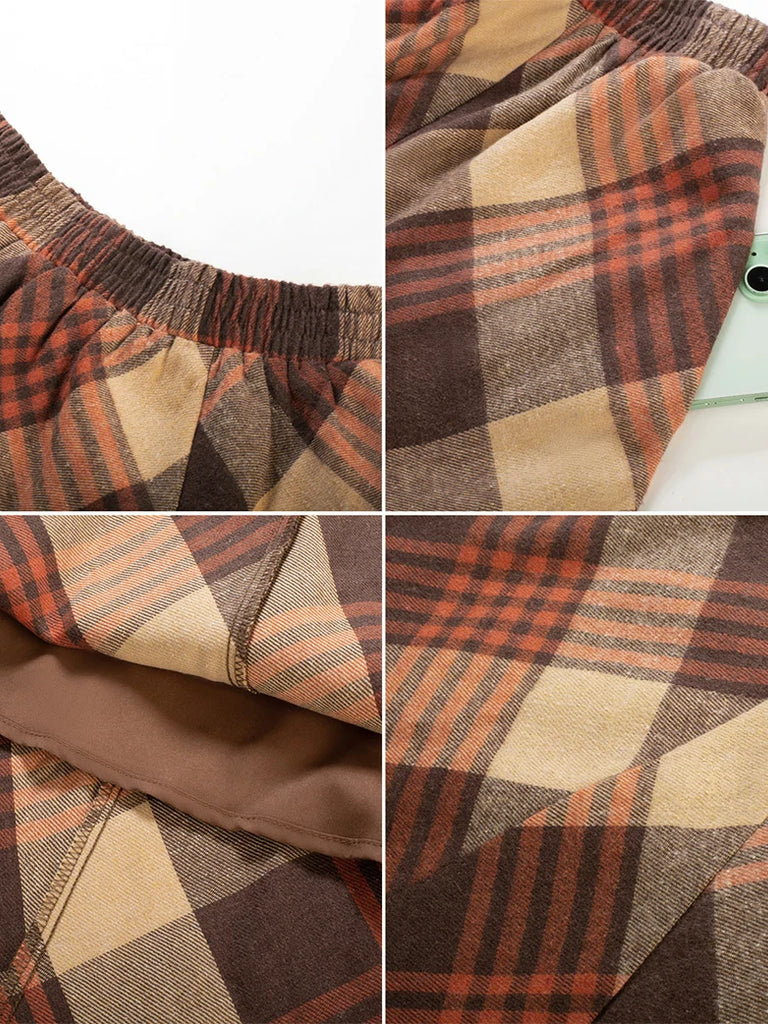 Scarlet Darkness 2025 Renaissance Cotton Plaid Swing Skirt with Pockets