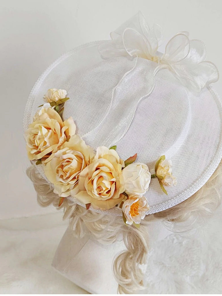 Scarlet Darkness Victorian Women Flat Hat Floral Tea Party Hat