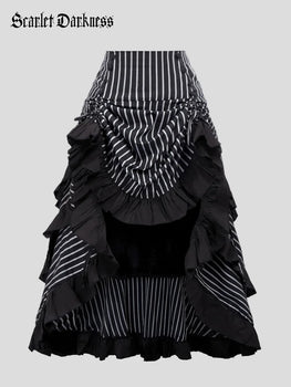 Striped Victorian High Low Skirt Steampunk Style Falda Scarlet Darkness