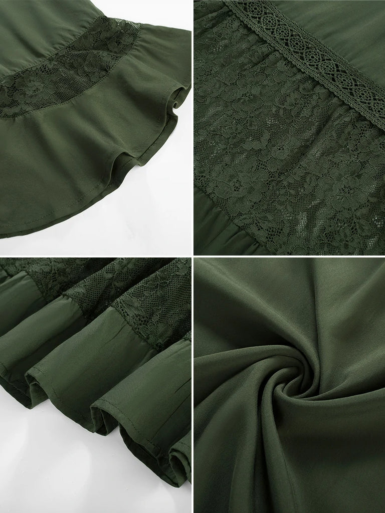 Scarlet Darkness Brown Renaissance Lace Hem Pockets Maxi Dress