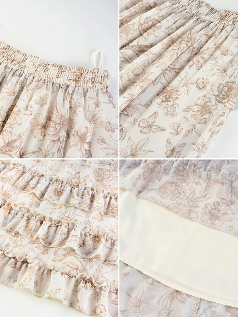 Scarlet Darkness Renaissance Chiffon Swing Maxi Skirt with Pockets