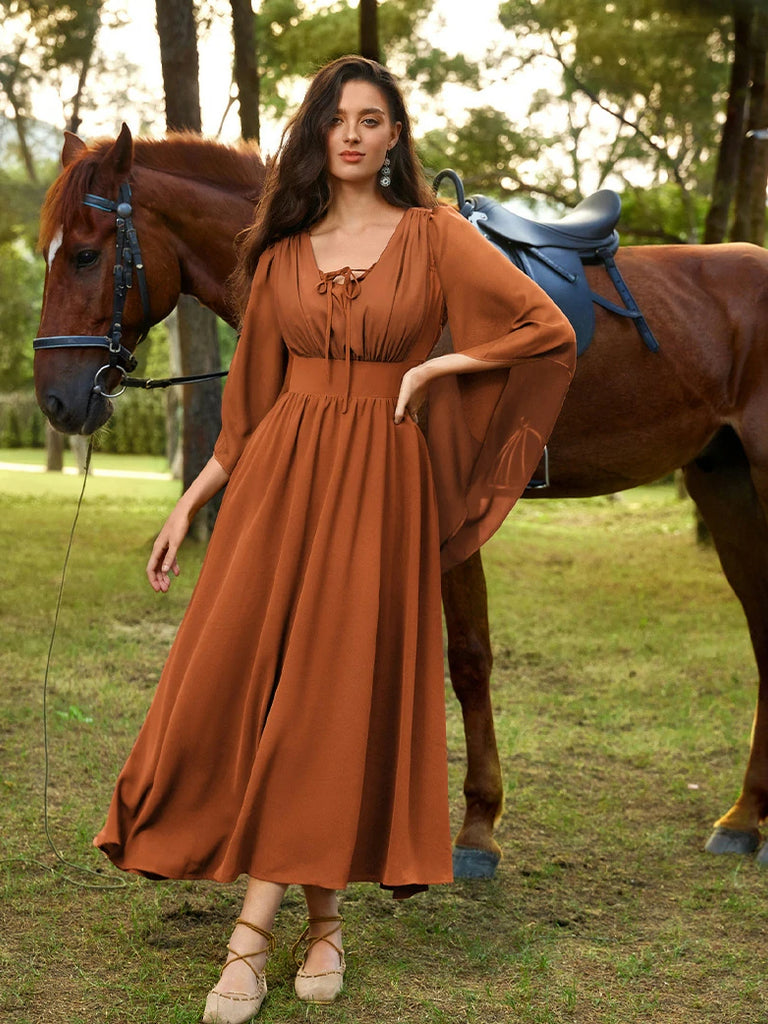 Scarlet Darkness Renaissance Whimsical Front Slit Maxi Pocket Dress