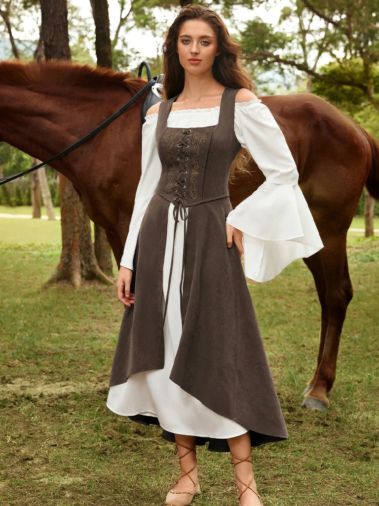 Scarlet Darkness Exquisite Renaissance Pocket Overdress with Front Slit