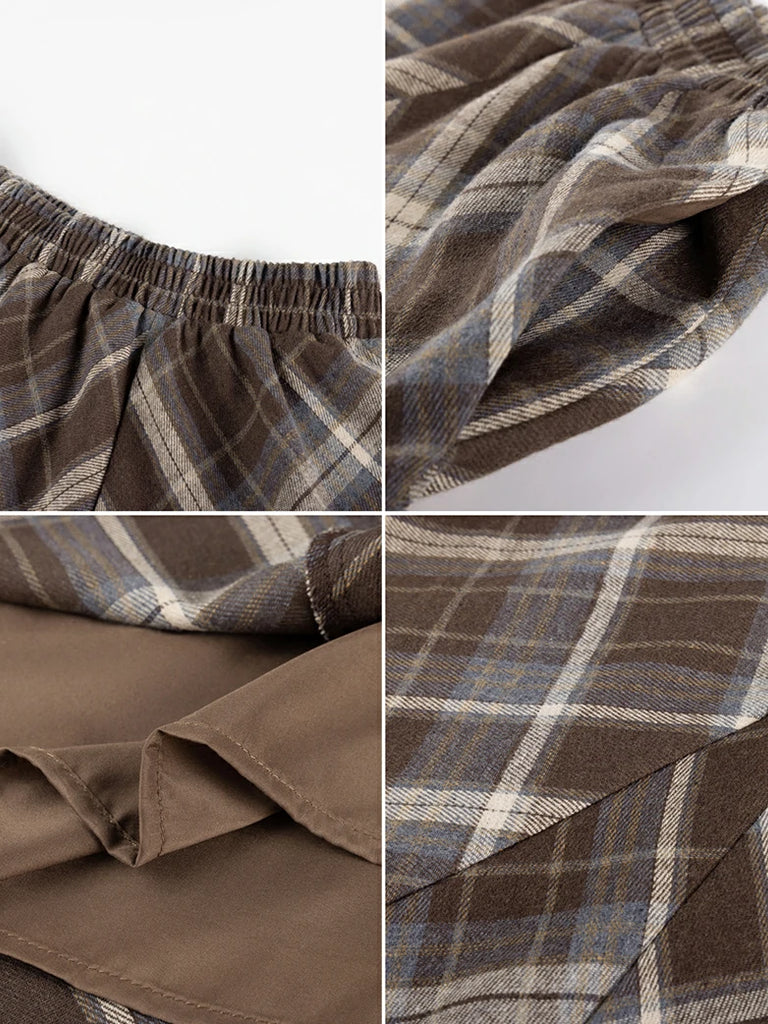 Scarlet Darkness 2025 Renaissance Cotton Plaid Swing Skirt with Pockets