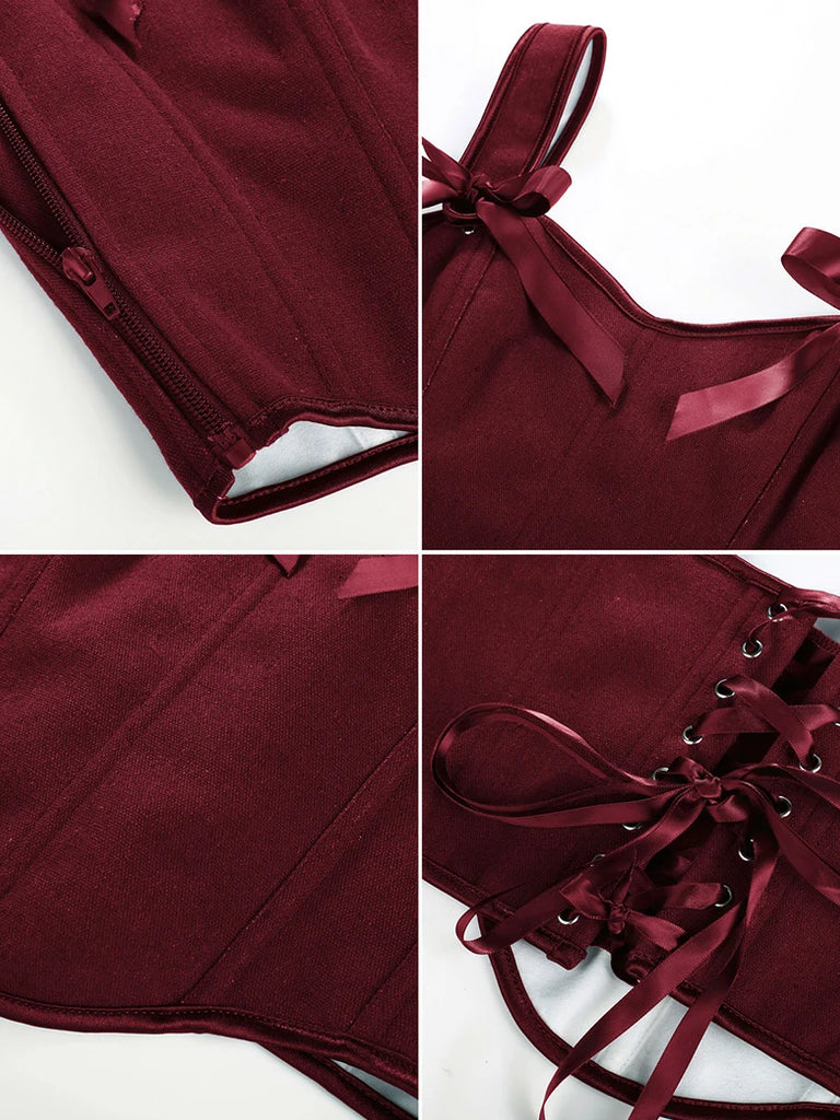 Scarlet Darkness Floral Boned Curved Hem Corset Body Shape Vest