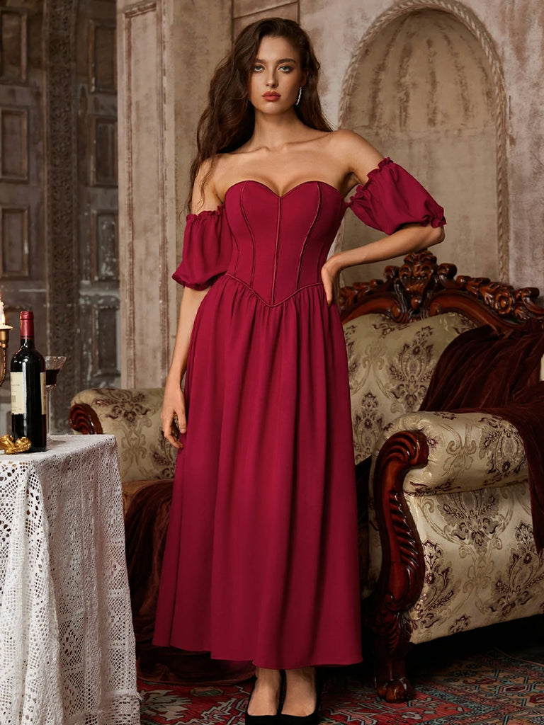Scarlet Darkness Victorian Off Shoulder Corset Bodice Maxi Dress