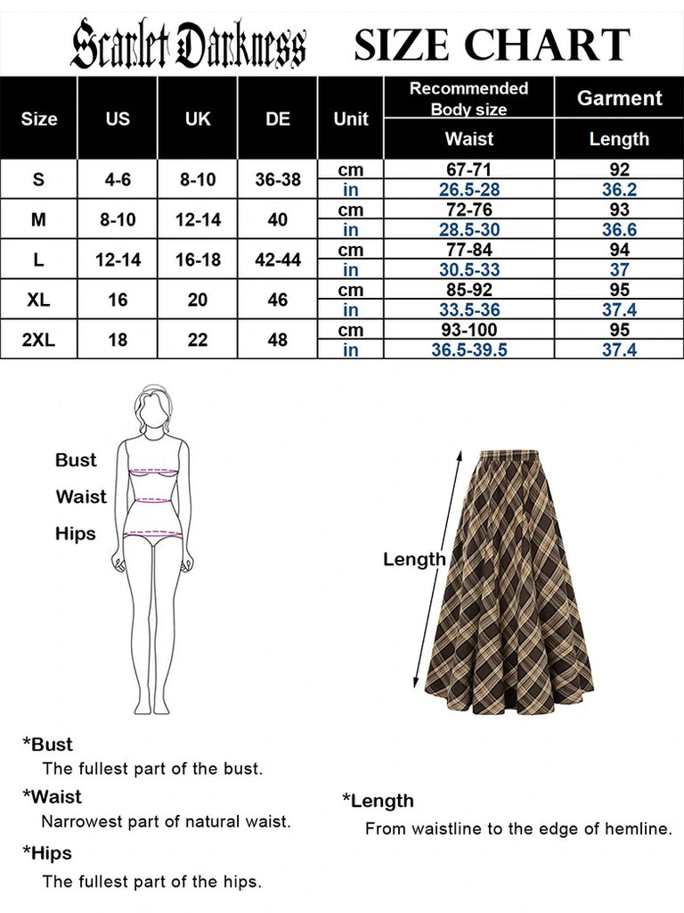 Scarlet Darkness 2025 Renaissance Cotton Plaid Swing Skirt with Pockets