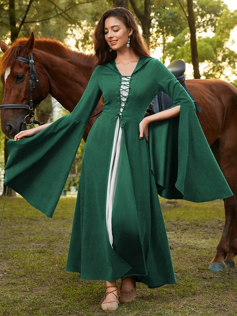 Scarlet Darkness Renfaire Celtic Cloak Bell Slit Sleeve Hooded Dress