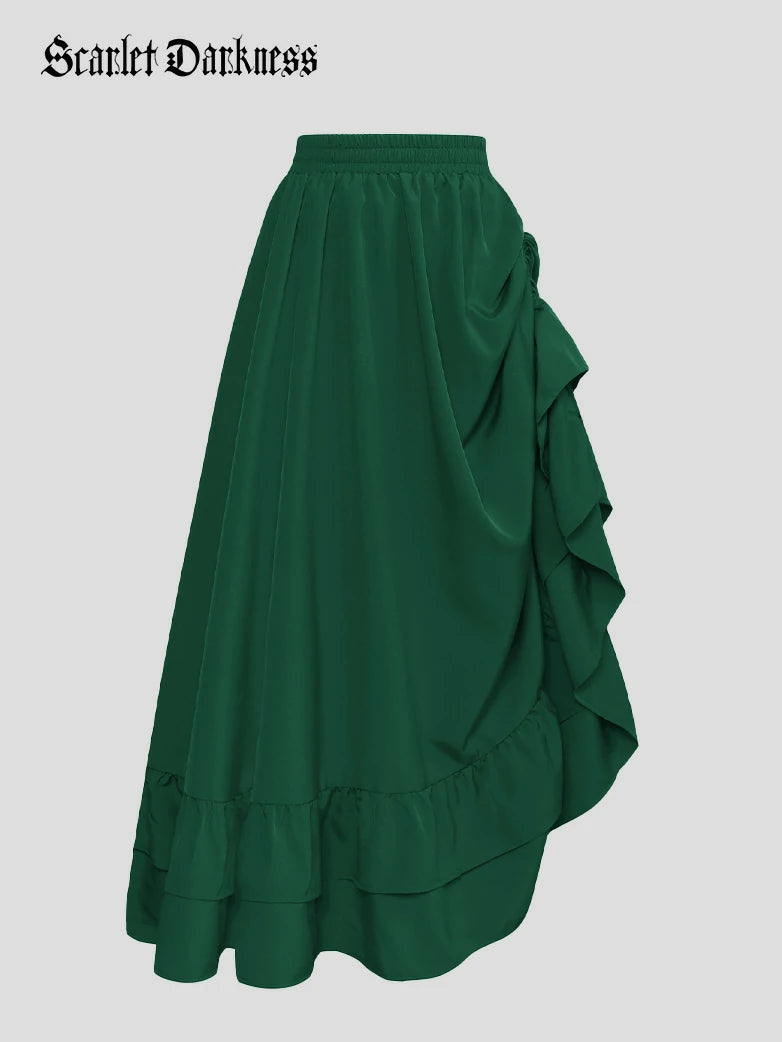 Scarlet Darkness Women Punk Ruffled High-Low Drawstring Skirt