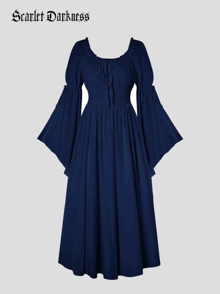 Scarlet Darkness Renaissance Faire Long Slit Sleeve Pockets Dress Navy blue