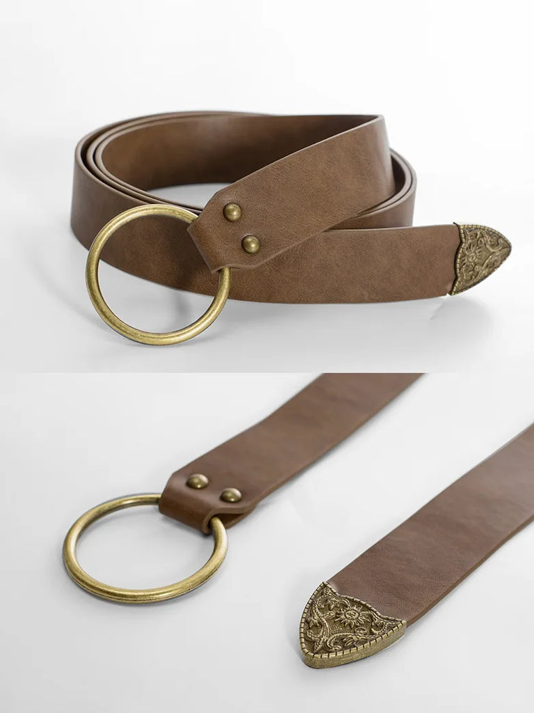 Ren Faire Unisex Leather Belt Free Size 159*3.5cm O Ring Belt SCARLET DARKNESS