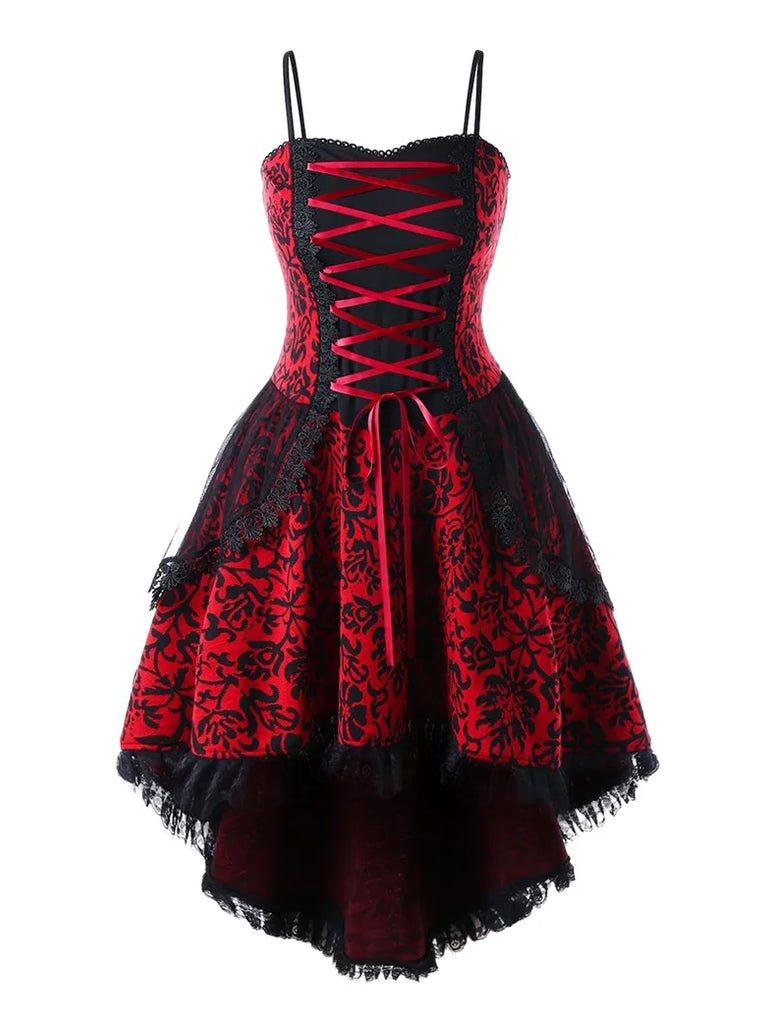 Romantic Gothic Steampunk Military Lace Patchwork Suspender Dress S-5X SCARLET DARKNESS