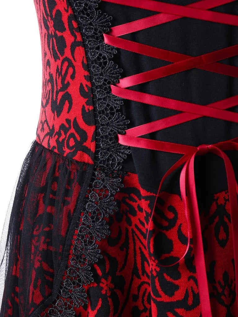 Romantic Gothic Steampunk Military Lace Patchwork Suspender Dress S-5X SCARLET DARKNESS